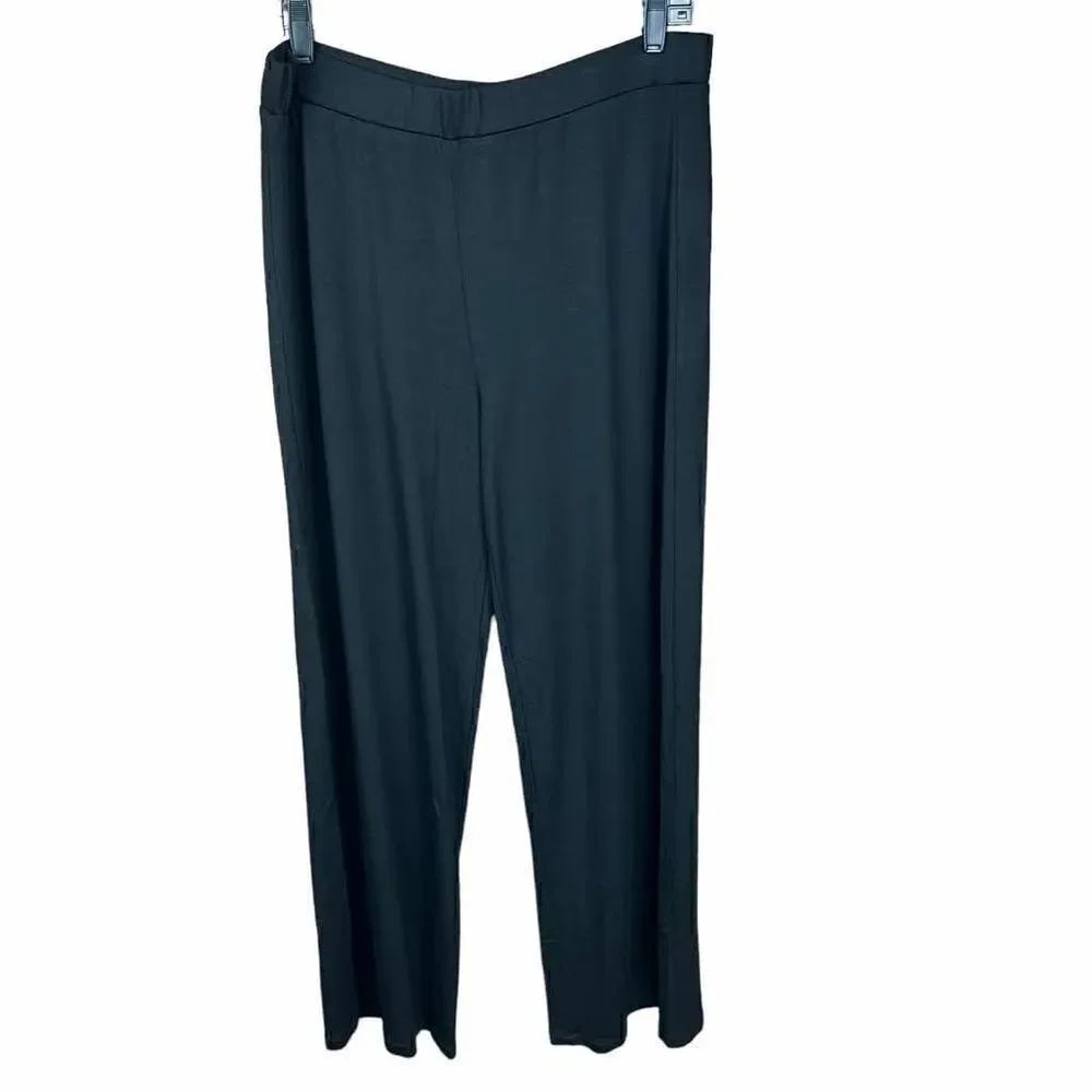 DKNY Pure Travel Pants Black Elastic Waist Wide Leg Lounge Leisure Size Large